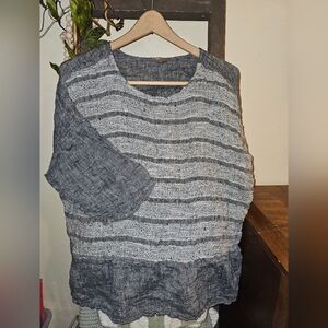 Linomania Gray Handmade Italy‎ Womens Woven Linen Flared Shirt Tunic Boho Relax